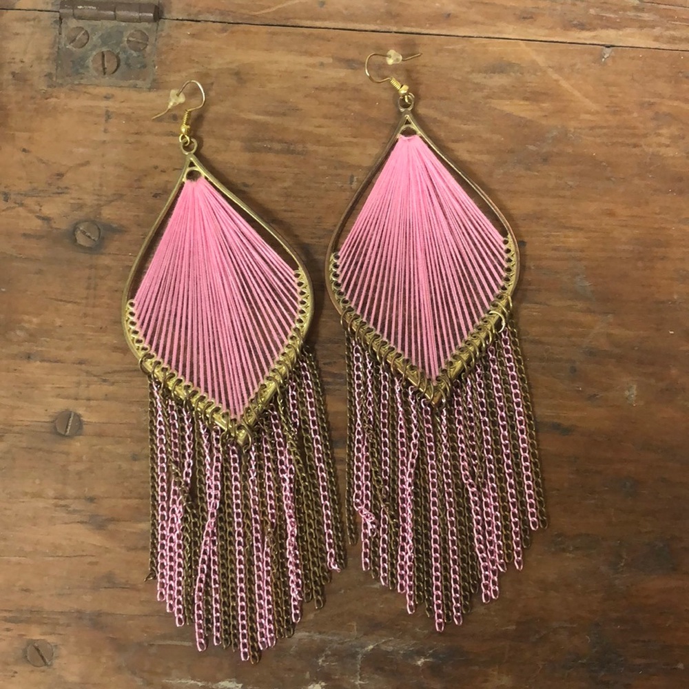Peruvian Thread Pink Silk Thread Earrings - image 3